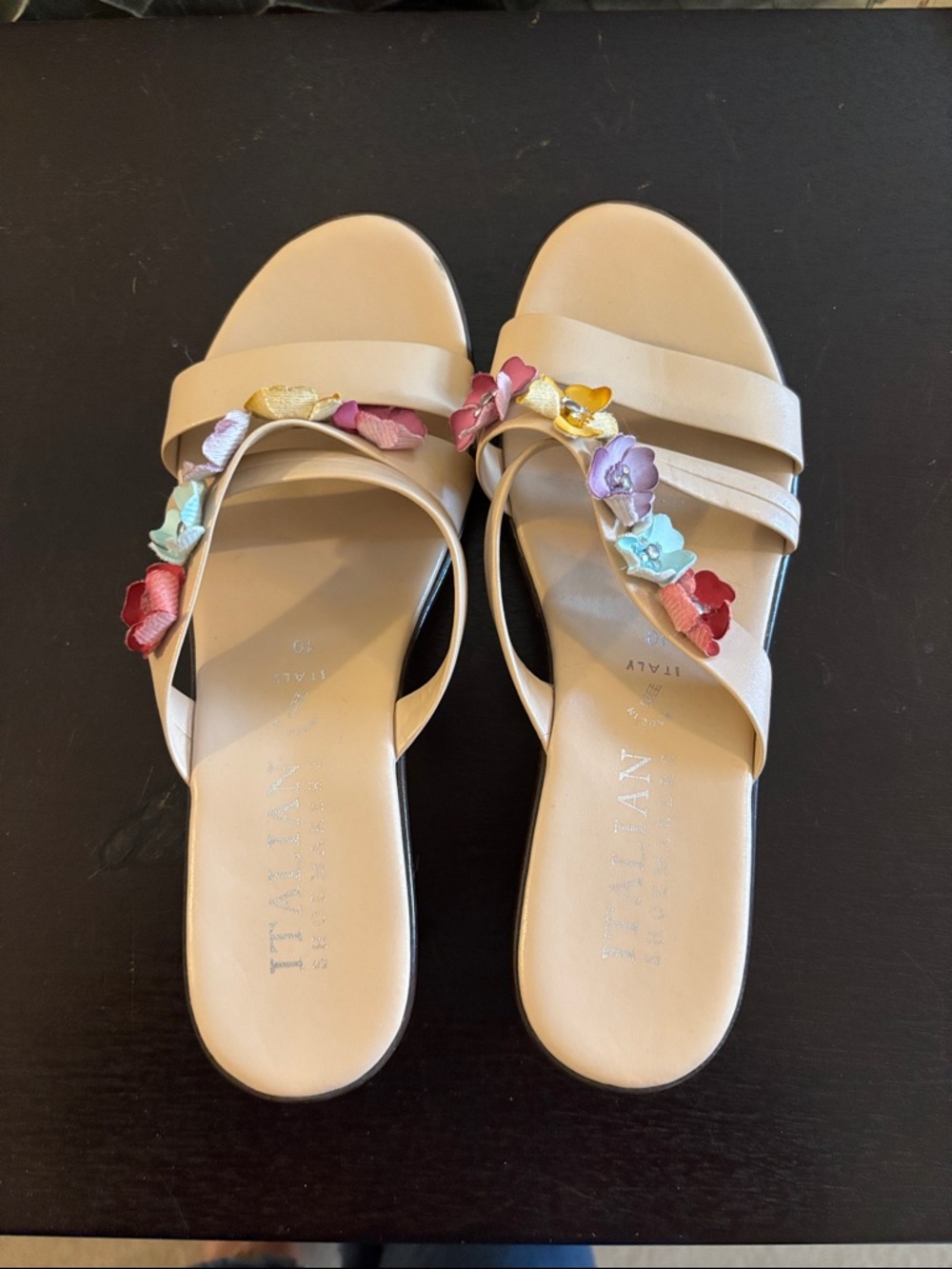 Italian Shoemakers Beige Sandals with Multicolor Floral Accents